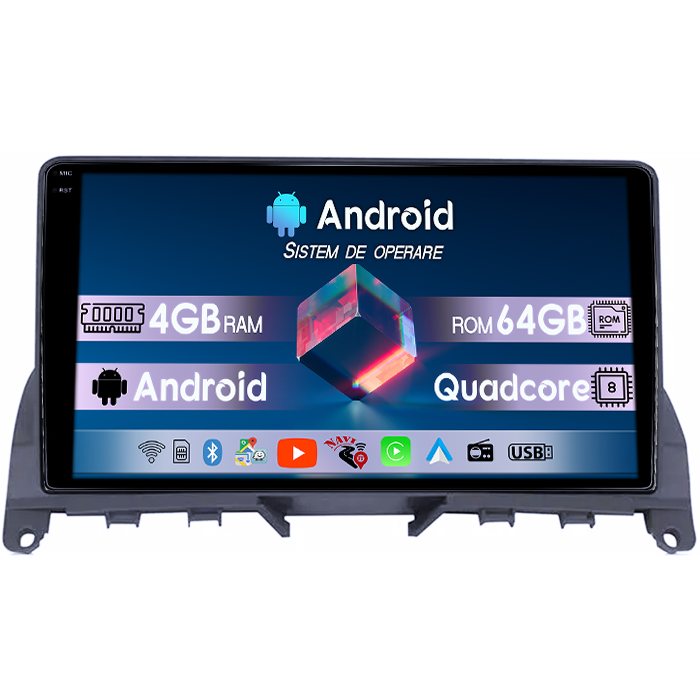Navigatie dedicata Mercedes C Class W204 2006-2012, 4GB RAM 64GB ROM, Quad Core, Display 9" QLED 1K, Carplay, Android 14, Bluetooth, Magazin Play, Suport Camere AHD [1]