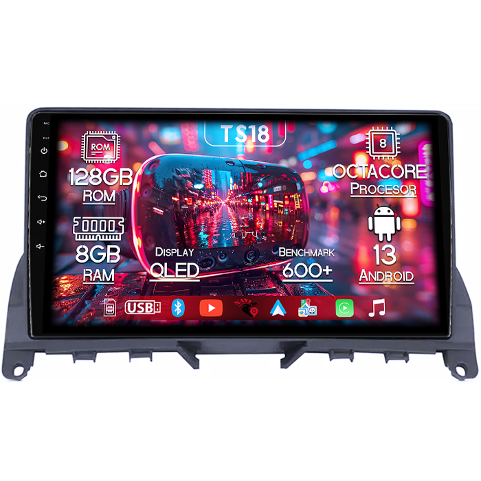 Navigatie dedicata Mercedes C Class W204 ( 2006 - 2012 ), 8GB RAM 128GB ROM, Octacore, Platforma TS18, Android 13, Display QLED 9”, Suporta camera 360º, DSP, Carplay&Android Auto, SIM 4G, Ventilator A [1]