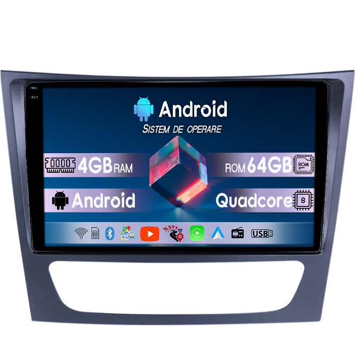 Navigatie dedicata Mercedes E Class W211, CLS W219, 4GB RAM 64GB ROM, Quad Core, Display 9" QLED 1K, Carplay, Android 14, Bluetooth, Magazin Play, Suport Camere AHD [1]