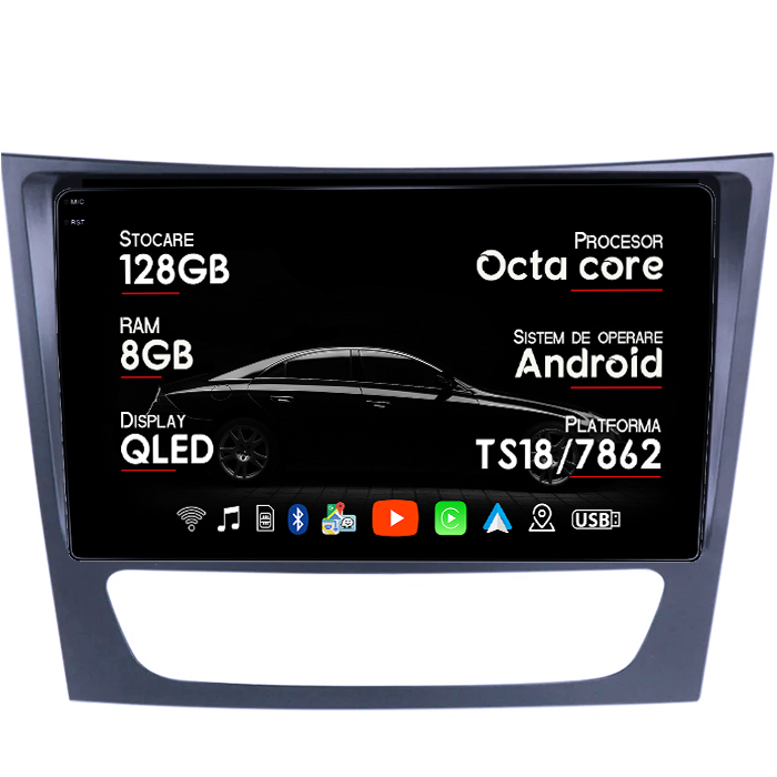 Navigatie dedicata Mercedes E Class W211, CLS W219, 8GB RAM 128GB ROM, Octacore, Platforma TS18, Android 14, Display QLED 9", Suporta camera 360", DSP, Carplay&Android Auto, SIM 4G, Ventilator Acti [1]
