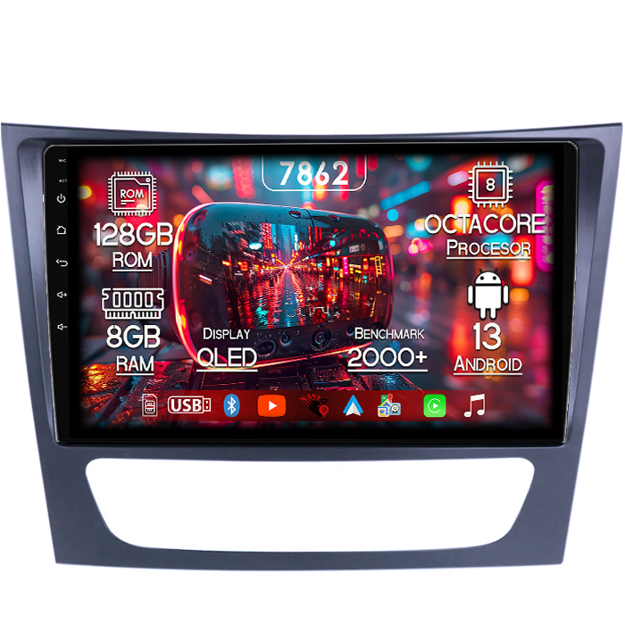 Navigatie dedicata Mercedes E Class W211, CLS W219, 8GB RAM 128GB ROM, Octacore, Platforma TS18, Android 13, Display QLED 9”, Suporta camera 360º, DSP, Carplay&Android Auto, SIM 4G, Ventilator Activ [1]