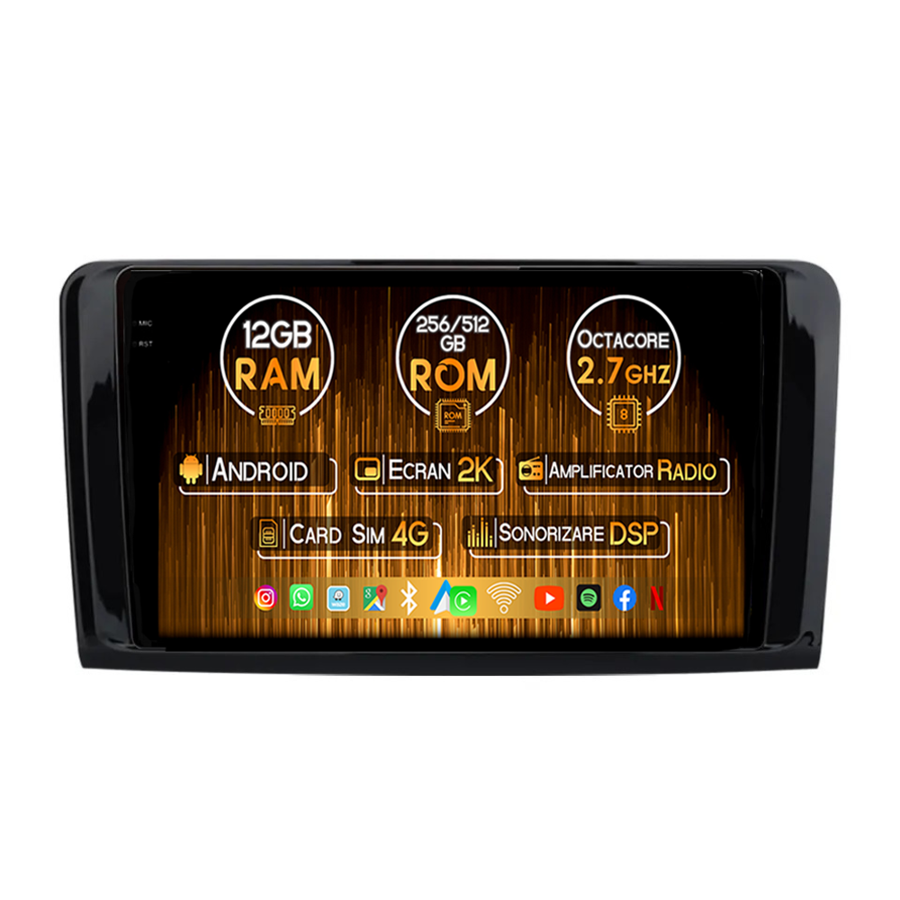 Navigatie dedicata Mercedes ML W164 2005-2012, 12GB RAM 256GB ROM, Android 13, Rezolutie 2K, Display QLED, 9", DSP, Carplay, Android Auto, Internet, Youtube, Waze, Wi Fi, USB [1]