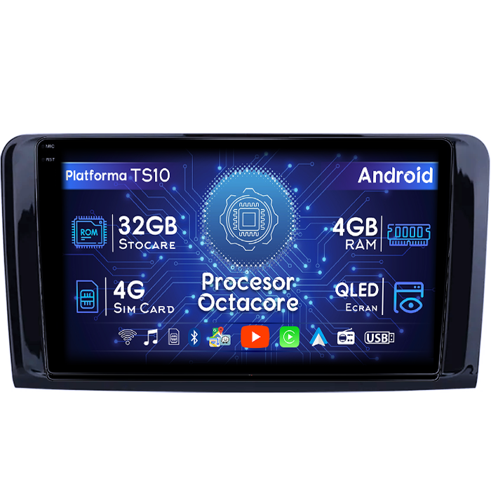 Navigatie dedicata Mercedes ML W164 2005-2012, 4GB RAM 32GB ROM, Octacore, Android 14, Display QLED 1K 9", DSP, Carplay&Android Auto, SIM 4G, Bluetooth, Ventilator Activ [1]
