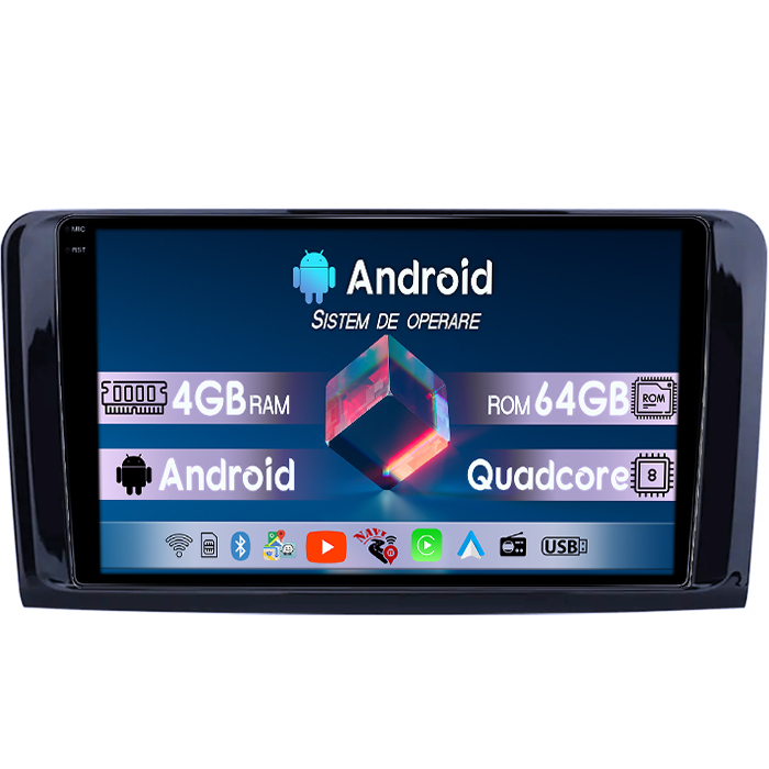 Navigatie dedicata Mercedes ML W164, 4GB RAM 64GB ROM, Quad Core, Display 9" QLED 1K, Carplay, Android 14, Bluetooth, Magazin Play, Suport Camere AHD [1]