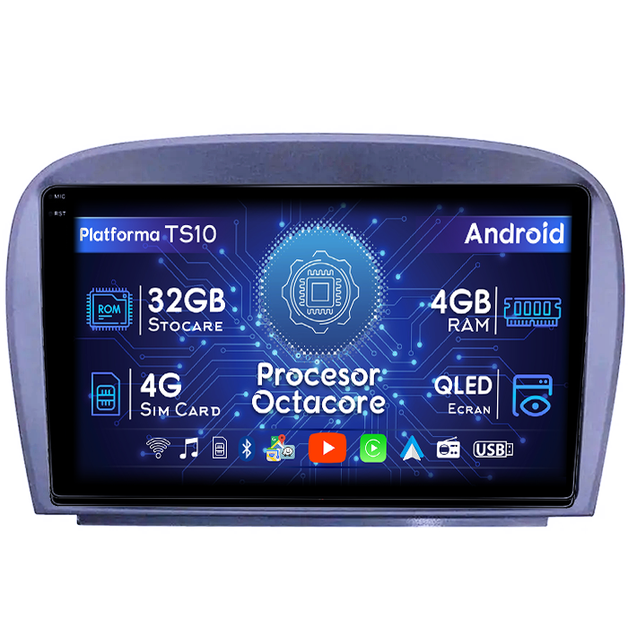 Navigatie dedicata Mercedes SL W230 2004-2011 A-W230, 4GB RAM 32GB ROM, Octacore, Android 14, Display QLED 1K 9", DSP, Carplay&Android Auto, SIM 4G, Bluetooth, Ventilator Activ [1]