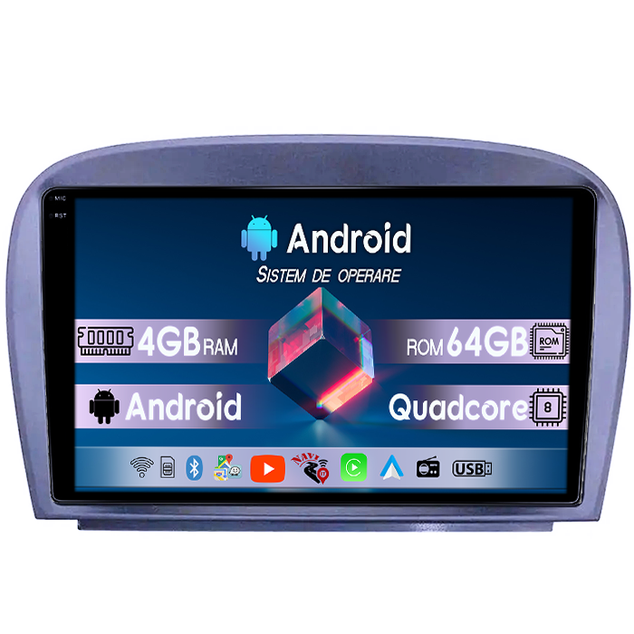 Navigatie dedicata Mercedes SL W230 2004-2011 A-W230, 4GB RAM 64GB ROM, Quadcore, Android 14, Display QLED 1K, 9", DSP, Carplay&Android Auto, Suport camere AHD [1]