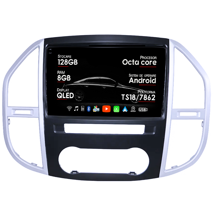 Navigatie dedicata Mercedes Vito 3, 8GB RAM 128GB ROM, Octacore, Platforma TS18,Android 14, Display QLED 10", Suporta camera 360", DSP, Carplay&Android Auto, SIM 4G, Ventilator Activ [1]