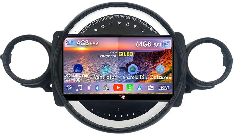 Navigatie dedicata Mini Cooper 2011-2014, 4GB RAM 64GB ROM, Octacore, Android 14, Display QLED 1K 9", DSP, Carplay, Android Auto, Internet, Youtube, Waze, WIFI, Bluetooth [1]