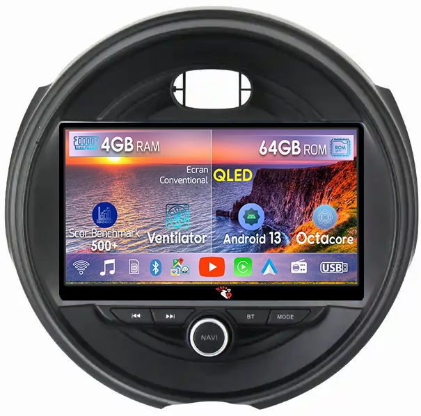 Navigatie dedicata Mini Cooper 2015-2019, 4GB RAM 64GB ROM, Octacore, Android 14, Display QLED 1K 9", DSP, Carplay, Android Auto, Internet, Youtube, Waze, WIFI, Bluetooth [1]
