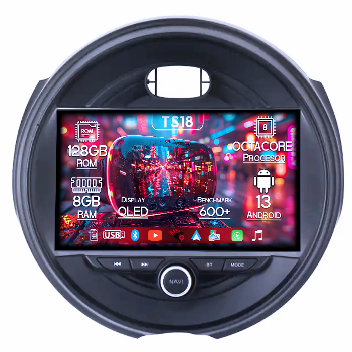 Navigatie dedicata Mini Cooper 2015-2019, 8GB RAM 128GB ROM, Octacore, Platforma TS18, Android 13, Display QLED 9”, Suporta camera 360º, DSP, Carplay&Android Auto, SIM 4G, Ventilator Activ [1]