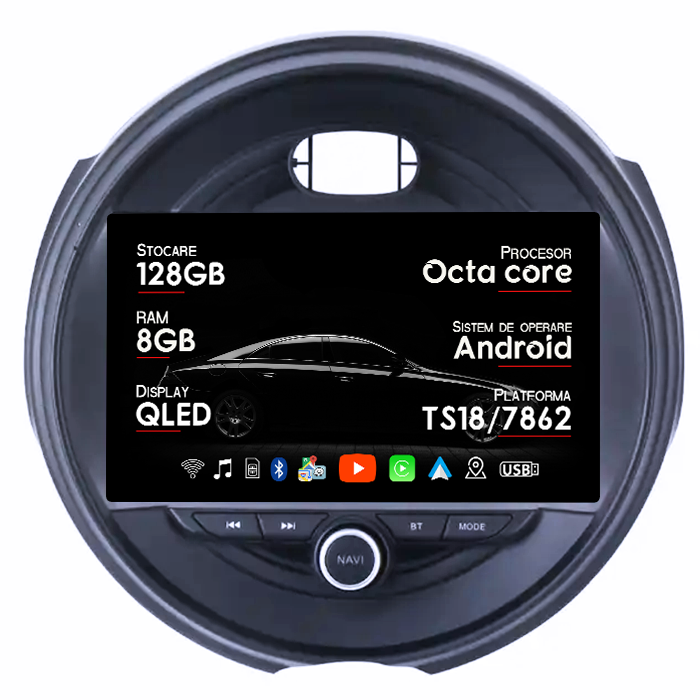 Navigatie dedicata Mini Cooper 2015-2019, 8GB RAM 128GB ROM, Octacore, Platforma TS18, Android 14, Display QLED 9", Suporta camera 360", DSP, Carplay&Android Auto, SIM 4G, Ventilator Activ [1]