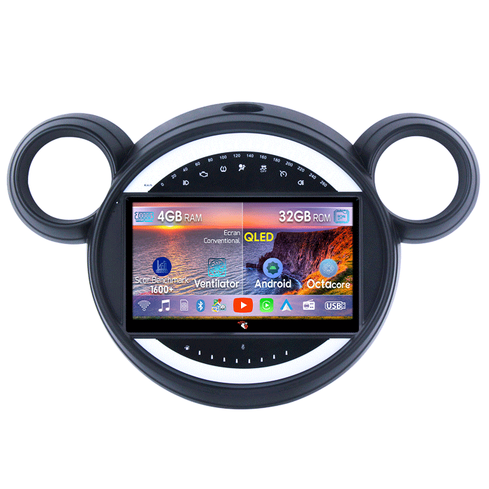 Navigatie dedicata Mini Cooper Countryman 2007-2014, 4GB RAM 32GB ROM, Octacore, Android 14, Display QLED 9", DSP, Carplay&Android Auto, SIM 4G, Bluetooth, Ventilator Activ [1]