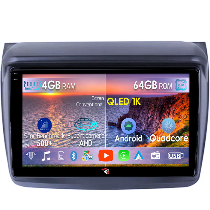 Navigatie dedicata Mitsubishi L200 2008-2016, 4GB RAM 64GB ROM, Octacore, Android 14, Display QLED 1K 9", Carplay&Android Auto, SIM 4G, Ventilator Activ [1]