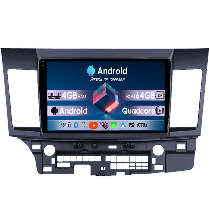 Navigatie dedicata Mitsubishi Lancer 2007-2012, 4GB RAM 64GB ROM, Quad Core, Display 10.1" QLED 1K, Carplay, Android 14, Bluetooth, Magazin Play, Suport Camere AHD [1]