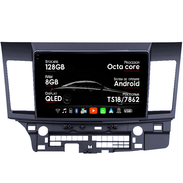 Navigatie dedicata Mitsubishi Lancer 2007-2012, 8GB RAM 128GB ROM, Octacore, Platforma TS18, Android 14, Display QLED 9", Suporta camera 360", DSP, Carplay&Android Auto, SIM 4G, Ventilator Activ [1]