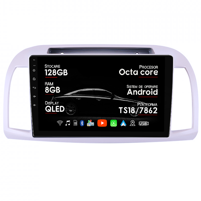 Navigatie dedicata Nissan Micra 2002-2020, 8GB RAM 128GB ROM, Octacore, Platforma TS18, Android 14, Display QLED 9”, Suporta camera 360º, DSP, Carplay&Android Auto, SIM 4G, Ventilator Activ [1]