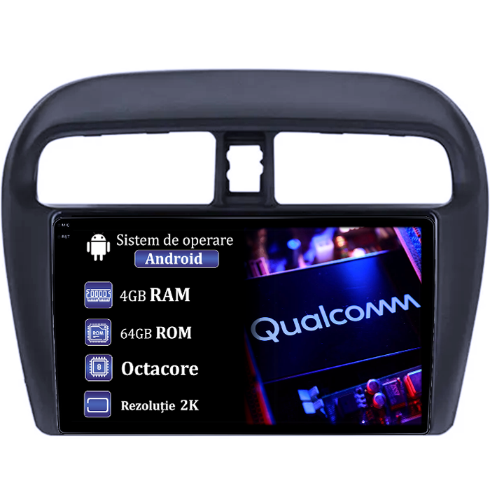 Navigatie dedicata Mitsubishi Mirage Attrage 2012-2018, 4GB RAM 64GB ROM, Procesor Qualcomm Octacore, Android 14, Rezolutie 2K, Display QLED 9", DSP, Carplay&Android Auto, SIM 4G [1]