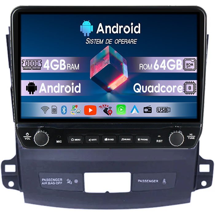 Navigatie dedicata Mitsubishi Outlander 2005-2011 Tesla cu butoane rotative model 2024, 4GB RAM 64GB ROM, Procesor Quadcore, Android 14, Display QLED 10", DSP, Carplay&Android Auto [1]