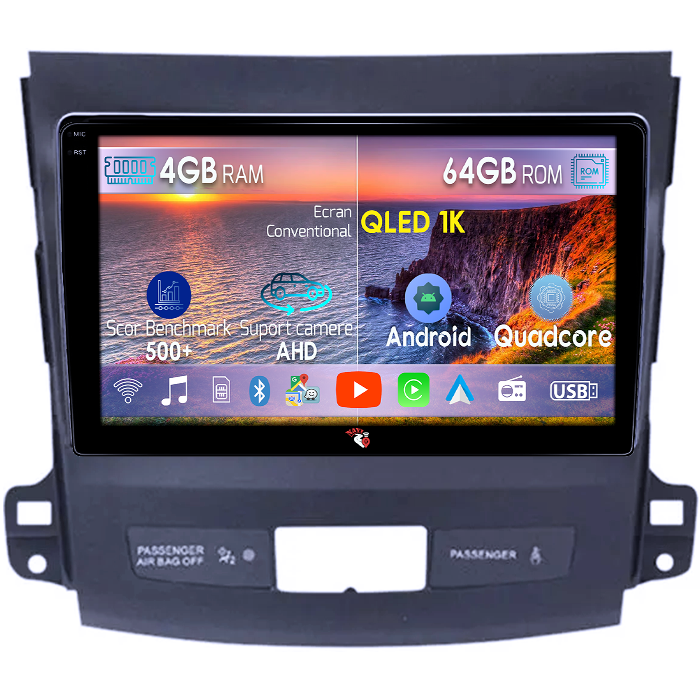 Navigatie dedicata Mitsubishi Outlander 2005-2011, 4GB RAM 64GB ROM, Octacore, Android 14, Display QLED 1K 9", Carplay&Android Auto, SIM 4G, Ventilator Activ [1]