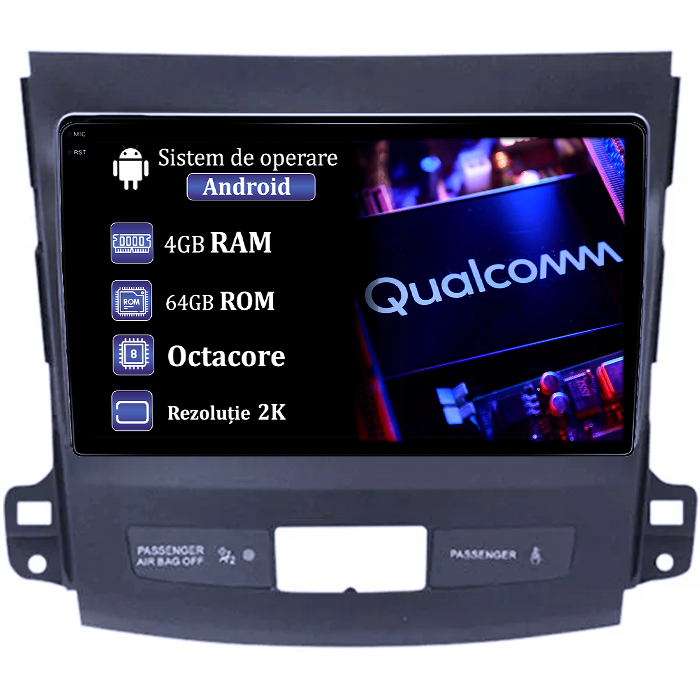 Navigatie dedicata Mitsubishi Outlander 2006-2014, 4GB RAM 64GB ROM, Procesor Qualcomm Octacore, Android 14, Rezolutie 2K, Display QLED 9", DSP, Carplay&Android Auto, SIM 4G [1]