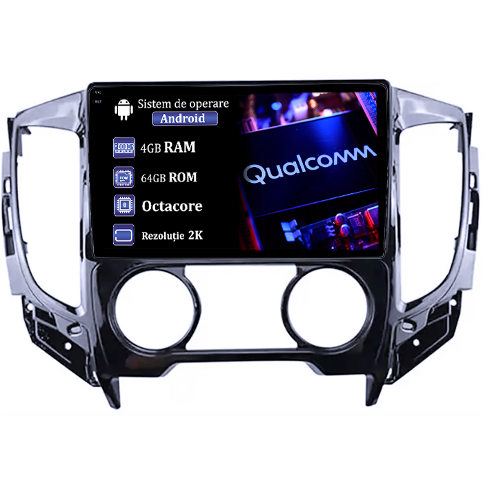 Navigatie dedicata Mitsubishi Triton 2015, 4GB RAM 64GB ROM, Procesor Qualcomm Octacore, Android 14, Rezolutie 2K, Display QLED 9", DSP, Carplay&Android Auto, SIM 4G [1]