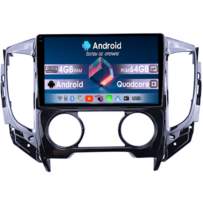 Navigatie dedicata Mitsubishi Triton 2015, 4GB RAM 64GB ROM, Quad Core, Display 9" QLED 1K, Carplay, Android 14, Bluetooth, Magazin Play, Suport Camere AHD [1]