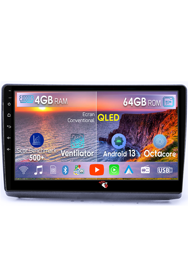 Navigatie dedicata Movano, 4GB RAM 64GB ROM, Octacore, Android 13, Display QLED 9", DSP, Carplay&Android Auto, SIM 4G, Ventilator Activ [1]