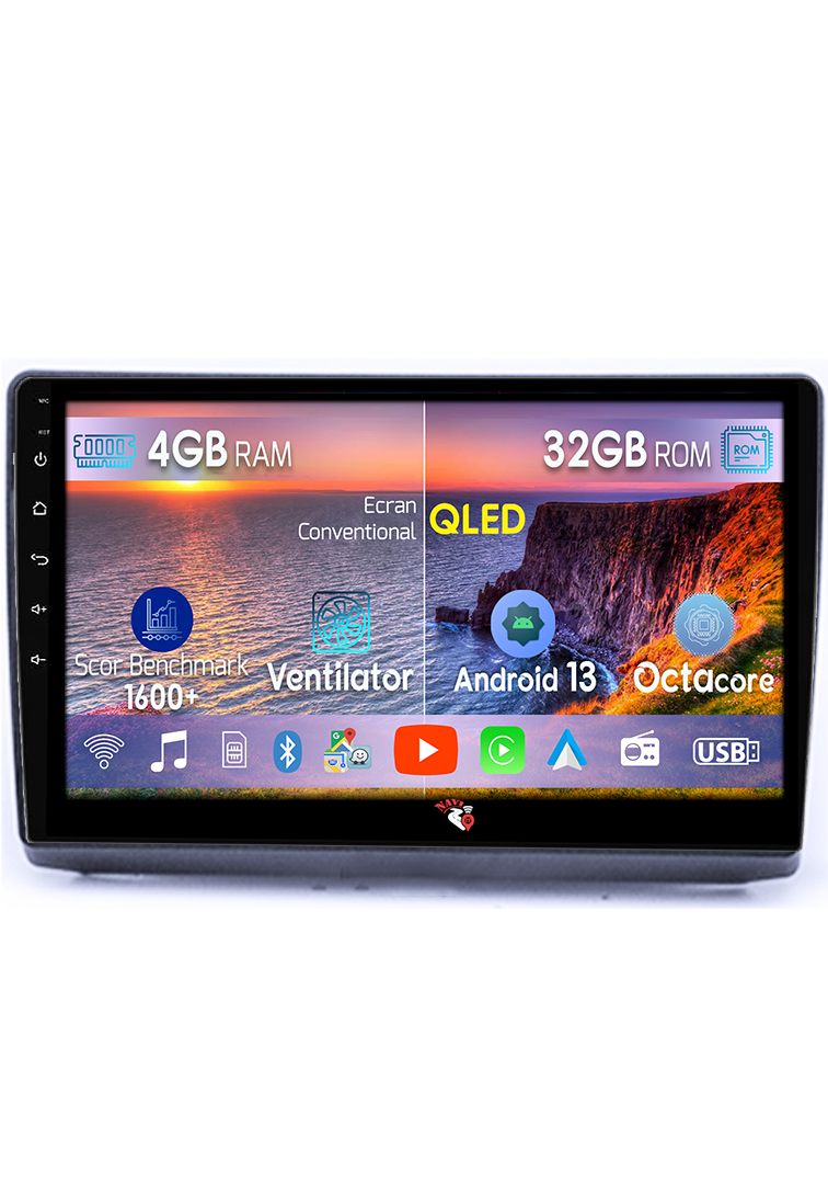 Navigatie dedicata Movano, 4GB RAM 32GB ROM, Octacore, Android 13, Display QLED 9", DSP, Carplay&Android Auto, SIM 4G, Bluetooth, Ventilator Activ [1]