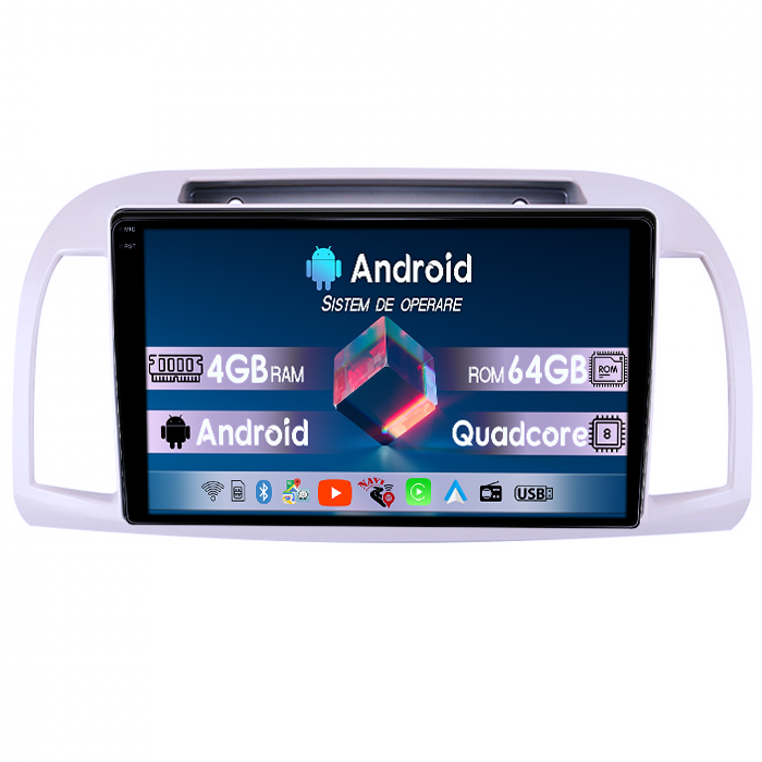 Navigatie dedicata Nissan Micra 2002-2020, 4GB RAM 64GB ROM, Quadcore, Android 14, Display QLED 1K, 9", DSP, Carplay&Android Auto, Suport camere AHD [1]