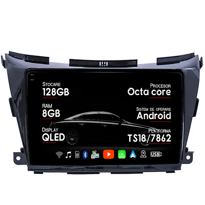 Navigatie dedicata Nissan Murano 2014-2020, 8GB RAM 128GB ROM, Octacore, Platforma TS18, Android 14, Display QLED 10", Suporta camera 360", DSP, Carplay&Android Auto, SIM 4G, Ventilator Activ [1]