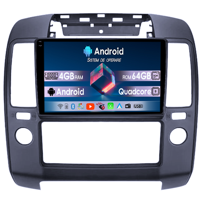 Navigatie dedicata Nissan Navara 2004-2010, 4GB RAM 64GB ROM, Quad Core, Display 9" QLED 1K, Carplay, Android 14, Bluetooth, Magazin Play, Suport Camere AHD [1]