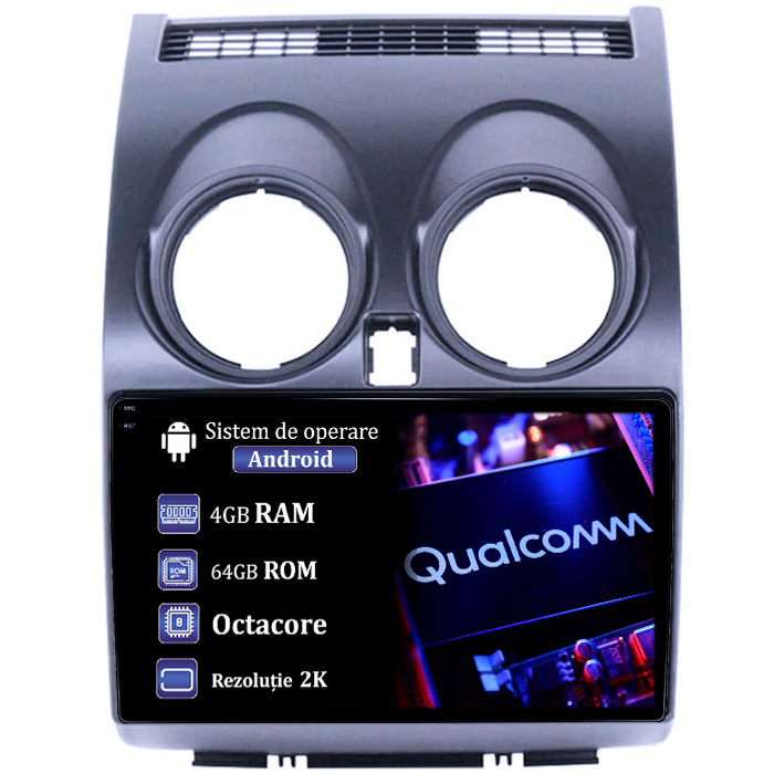 Navigatie dedicata Nissan Qashqai 2006-2013, 4GB RAM 64GB ROM, Procesor Qualcomm Octacore, Android 14, Rezolutie 2K, Display QLED 9", DSP, Carplay&Android Auto, SIM 4G [1]