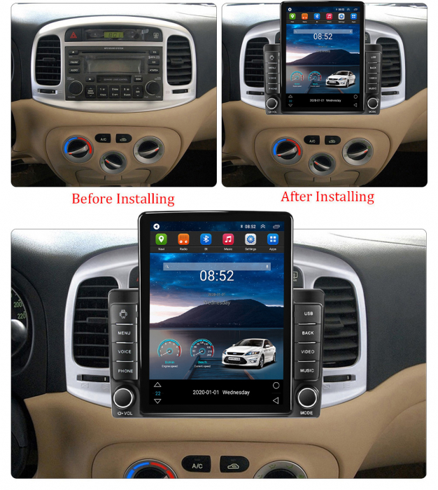 Navigatie dedicata Hyundai Accent 2006-2011,Tesla Style, ANDROID 13,Carplay&Android Auto, 10 inch , 8+128GB, Internet, Aplicatii, Waze, GPS [3]