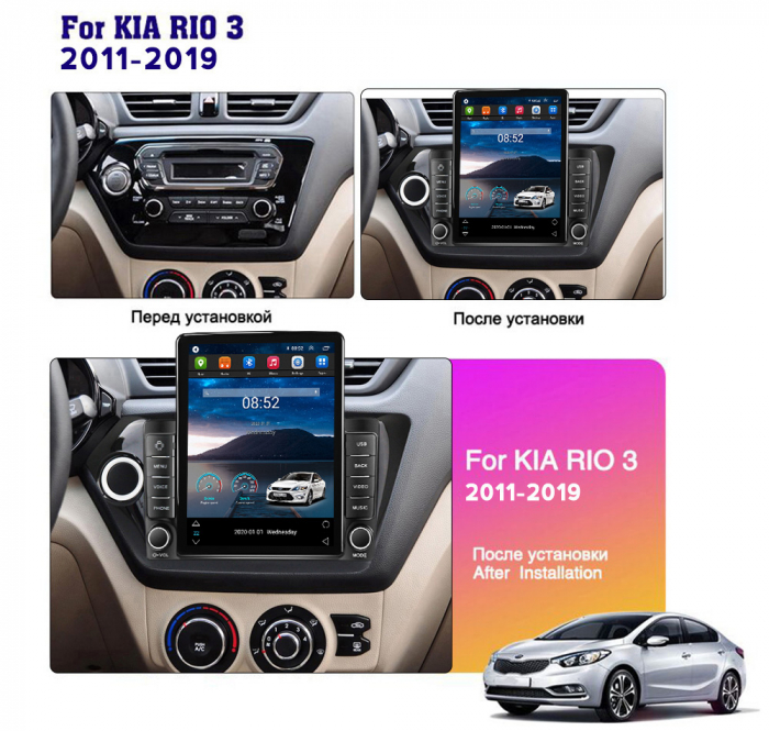 Navigatie dedicata KIA RIO 2011-2015,Tesla Style, ANDROID 13,Carplay&Android Auto, 10 inch , 8+128GB, Internet, Aplicatii, Waze, GPS [3]