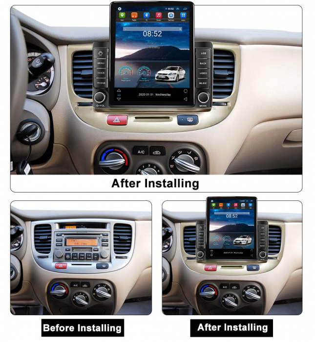 Navigatie dedicata KIA RIO2 2005-2011,Tesla Style, ANDROID 13,Carplay&Android Auto, 10 inch , 8+128GB, Internet, Aplicatii, Waze, GPS [3]