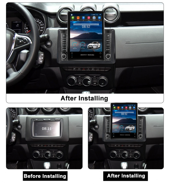 Navigatie dedicata Renault Duster Arkana 2019, Duster 2017-2022 Tesla Style, ANDROID 13,Carplay&Android Auto, 10 inch , 4GB RAM 64GB ROM, Internet, Aplicatii, Waze, GPS [5]