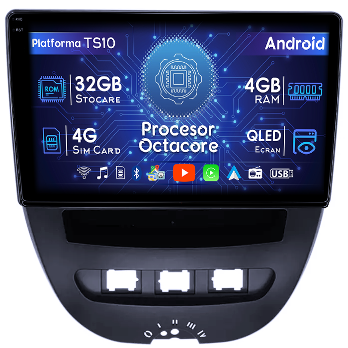 Navigatie dedicata Peugeot 107 2009-2015, 4GB RAM 32GB ROM, Octacore, Android 14, Display QLED 1K 10", DSP, Carplay&Android Auto, SIM 4G, Bluetooth, Ventilator Activ [1]