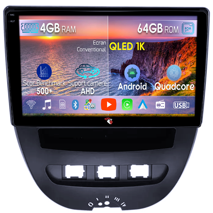 Navigatie dedicata Peugeot 107 2009-2015, 4GB RAM 64GB ROM, Octacore, Android 14, Display QLED 1K 10", Carplay&Android Auto, SIM 4G, Ventilator Activ [1]