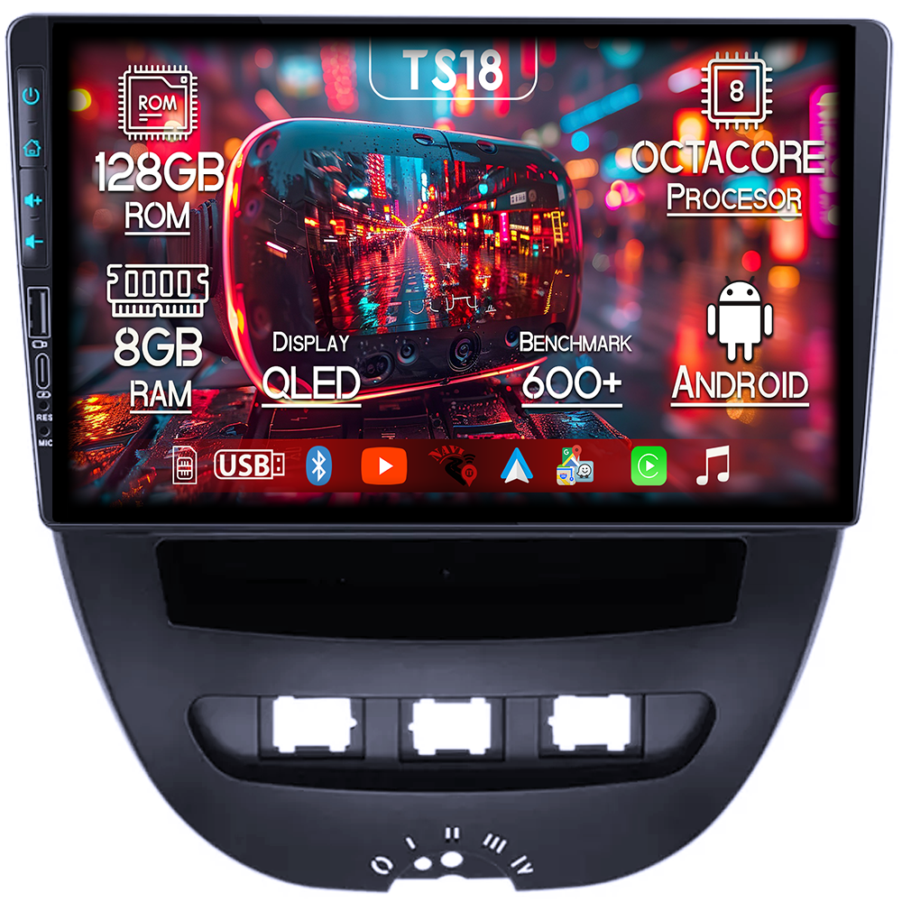 Navigatie dedicata Peugeot 107 2009-2015, USB&Butoane fizice frontale, Platforma TS18, 10 Inch, 8GB RAM 128GB ROM, Octacore, Android 14, Android Auto&Carplay [1]