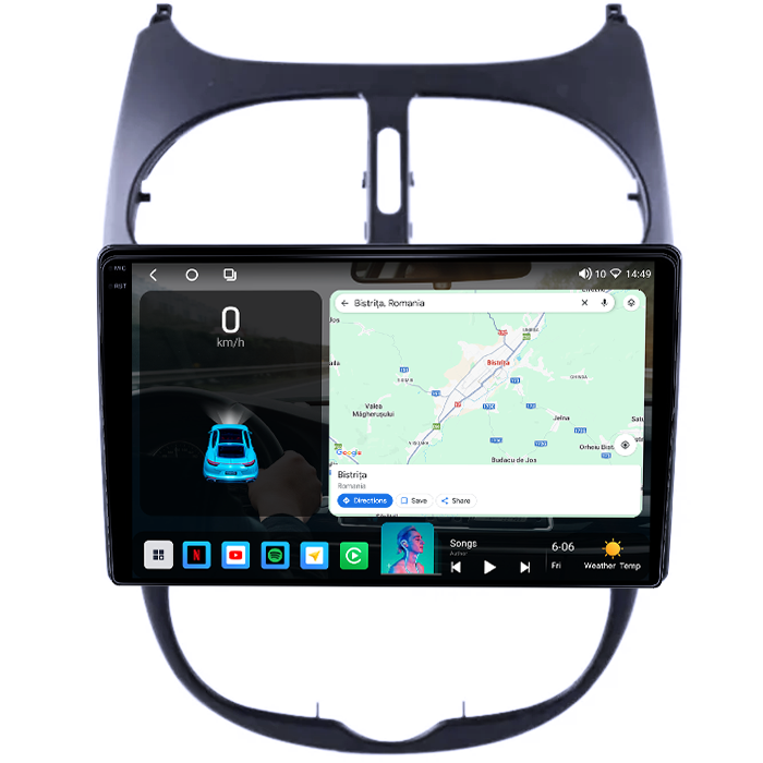 Navigatie dedicata Peugeot 206 2004-2008, 4GB RAM 64GB ROM, Octacore, Android 14, Display QLED 1K 9", Carplay&Android Auto, SIM 4G, Ventilator Activ [2]