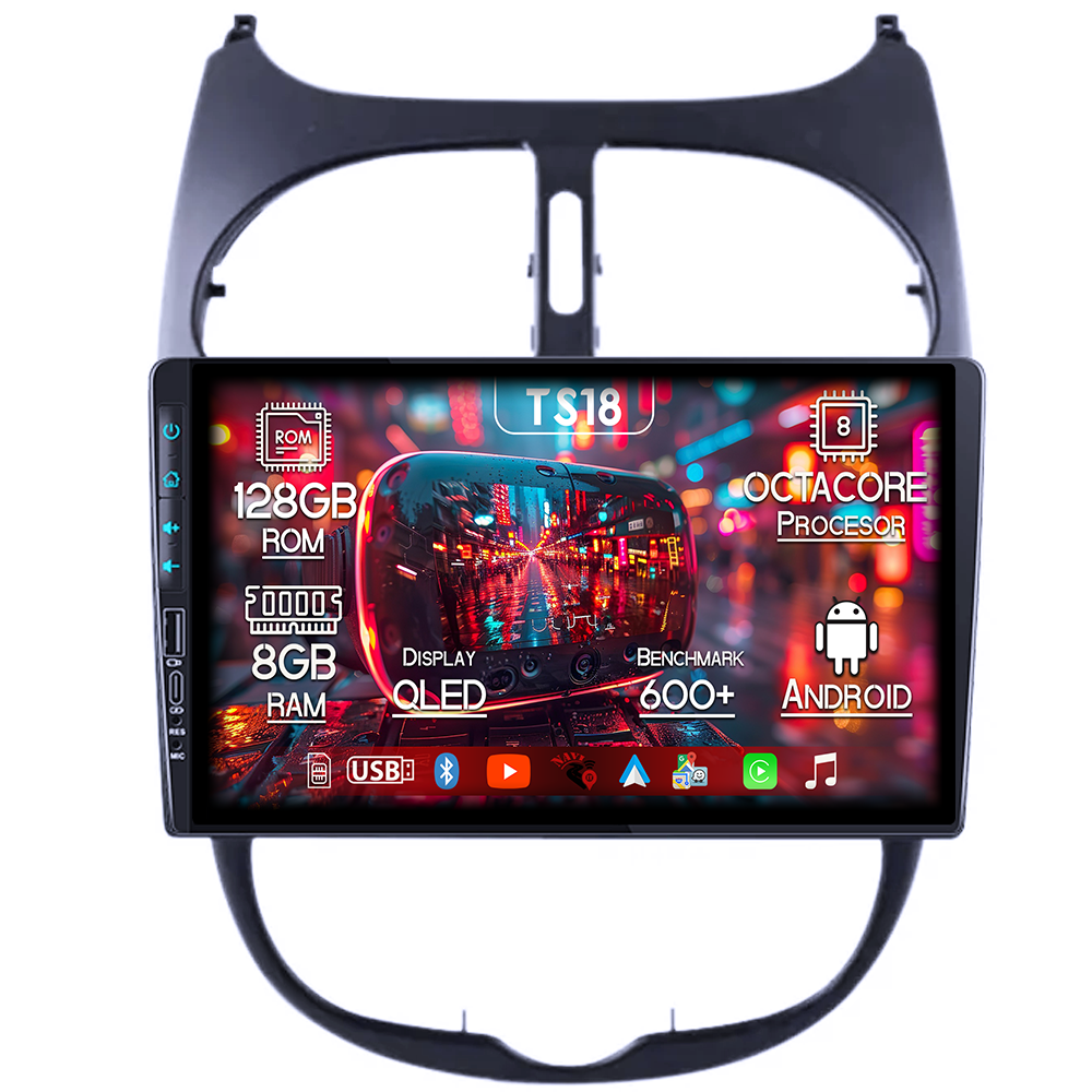 Navigatie dedicata Peugeot 206 2004-2008, USB&Butoane fizice frontale, Platforma TS18, 9 Inch, 8GB RAM 128GB ROM, Octacore, Android 14, Android Auto&Carplay [1]