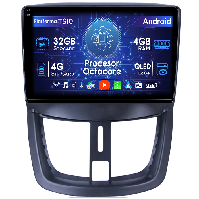 Navigatie dedicata Peugeot 207 2006-2015, 4GB RAM 32GB ROM, Octacore, Android 14, Display QLED 1K 9", DSP, Carplay&Android Auto, SIM 4G, Bluetooth, Ventilator Activ [1]