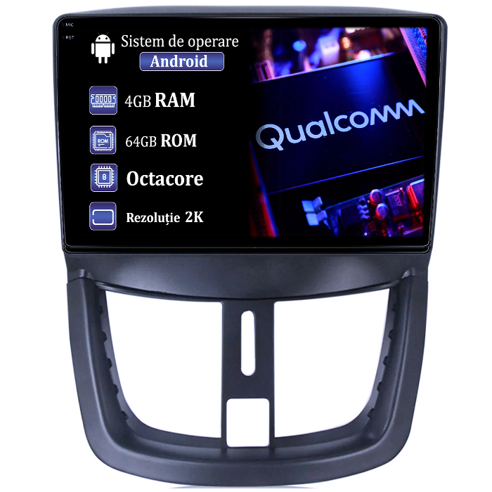 Navigatie dedicata Peugeot 207 2006-2015, 4GB RAM 64GB ROM, Procesor Qualcomm Octacore, Android 14, Rezolutie 2K, Display QLED 9", DSP, Carplay&Android Auto, SIM 4G [1]