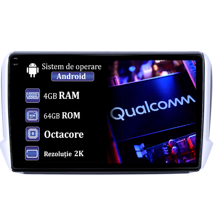 Navigatie dedicata Peugeot 208 / 2008 2012-2020, 4GB RAM 64GB ROM, Procesor Qualcomm Octacore, Android 14, Rezolutie 2K, Display QLED 9", DSP, Carplay&Android Auto, SIM 4G [1]
