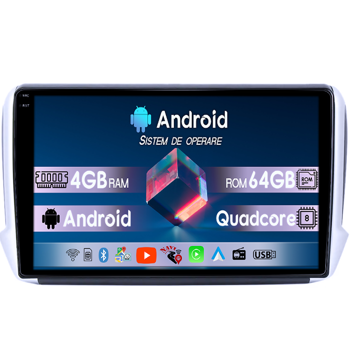 Navigatie dedicata Peugeot 208 / 2008 2012-2020, 4GB RAM 64GB ROM, Quad Core, Display 9" QLED 1K, Carplay, Android 14, Bluetooth, Magazin Play, Suport Camere AHD [4]