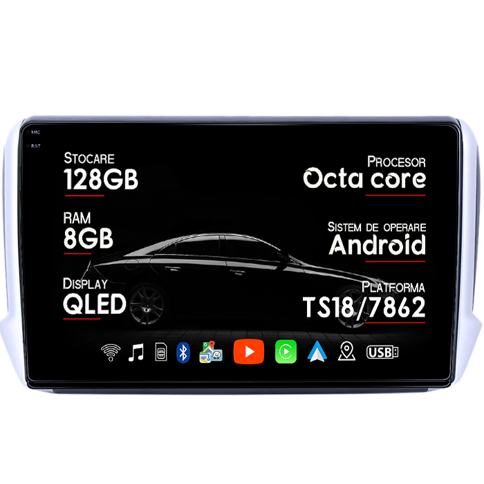 Navigatie dedicata Peugeot 208 / 2008 2012-2020, 8GB RAM 128GB ROM, Octacore, Platforma TS18, Android 14, Display QLED 9", Suporta camera 360", DSP, Carplay&Android Auto, SIM 4G, Ventilator Acti [1]