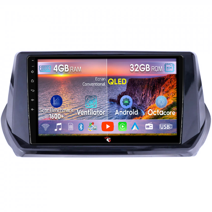 Navigatie dedicata Peugeot 208/2008 2019+, 4GB RAM 32GB ROM, Octacore, Android 14, Display QLED 9", DSP, Carplay&Android Auto, SIM 4G, Bluetooth, Ventilator Activ [1]