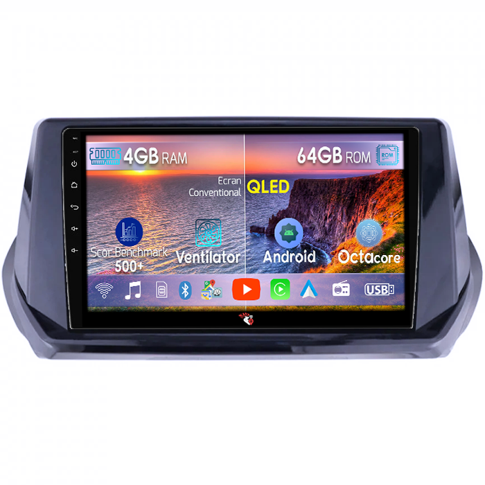 Navigatie dedicata Peugeot 208/2008 2019+, 4GB RAM 64GB ROM, Octacore, Android 14, Display QLED 9", DSP, Carplay&Android Auto, SIM 4G, Ventilator Activ [1]
