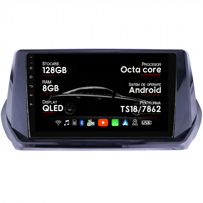 Navigatie dedicata Peugeot 208/2008 2019+, 8GB RAM 128GB ROM, Octacore, Platforma TS18, Android 14, Display QLED 9”, Suporta camera 360º, DSP, Carplay&Android Auto, SIM 4G, Ventilator Activ [1]