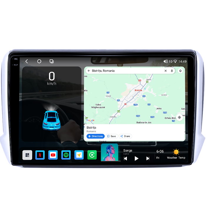 Navigatie dedicata Peugeot 208, 4GB RAM 64GB ROM, Octacore, Android 14, Display QLED 1K 10", Carplay&Android Auto, SIM 4G, Ventilator Activ [2]
